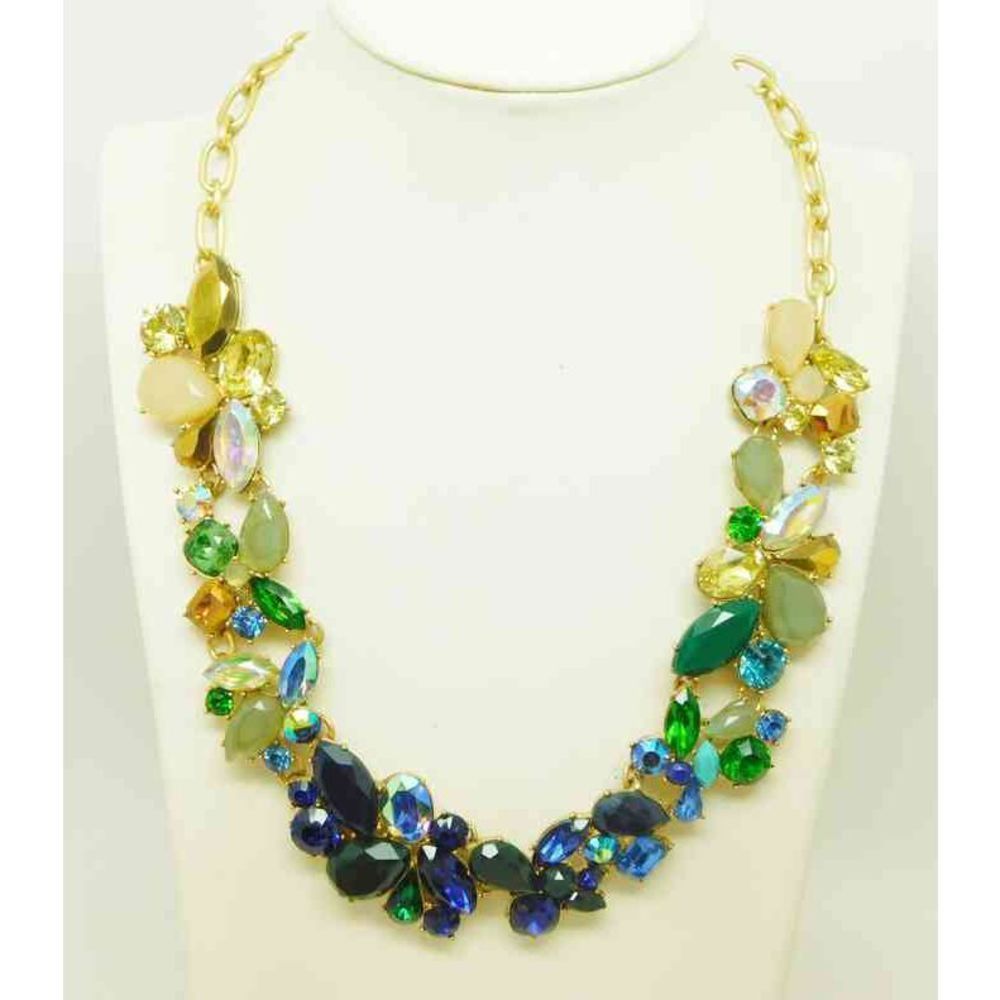 J. Crew Ombré Blue Green Crystal Necklace NWOT